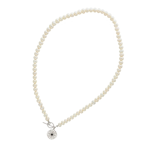 Naszyjnik z perłami z małym ażurem 50cm srebro rodowane