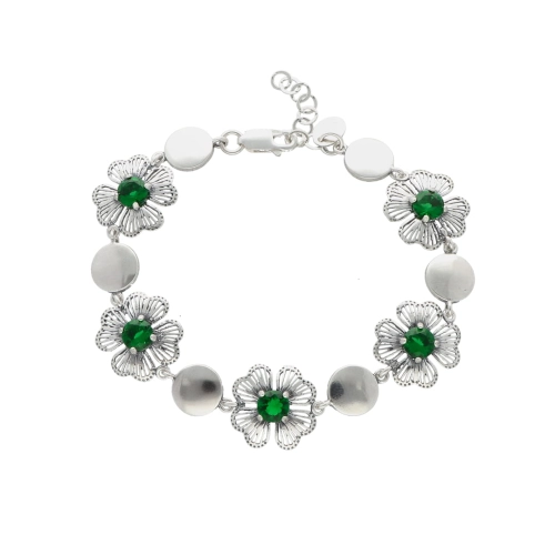 Bransoletka koniczyna z szmaragdową cyrkonią srebro oksydowane