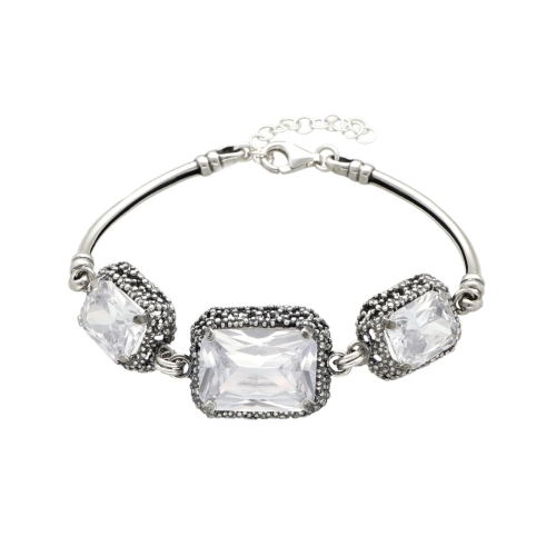 Bransoletka prostokątna z białą cyrkonią srebro