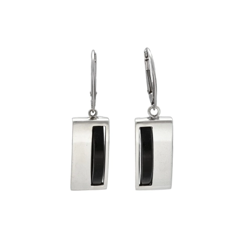 Kolczyki prostokątne z onyksem srebro rodowane