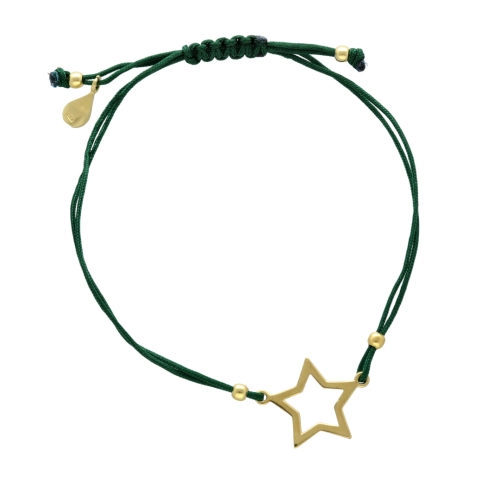 Bransoletka sznurkowa gwiazdka zielona  pozłacane