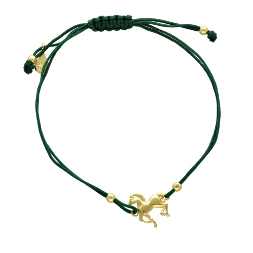 Bransoletka sznurkowa koń zielona pozłacana