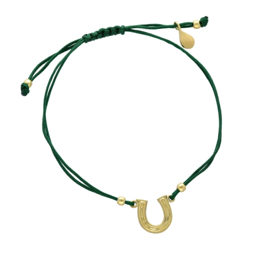 Bransoletka sznurkowa podkowa zielona pozłacana