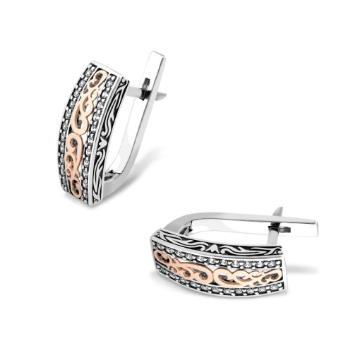 Kolczyki ze złotem i cyrkoniami srebro rodowane