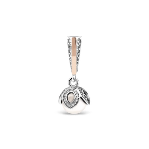 Wisior ze złotem, cyrkoniami i perłą srebro rodowane