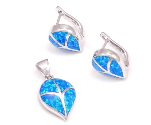 Komplet z niebieskim opalem liście