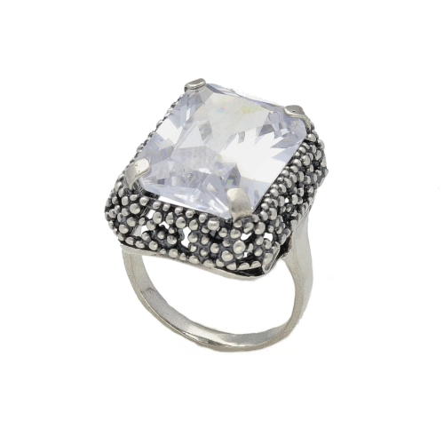 Pierścionek prostokątny z cyrkonią srebro oksydowane