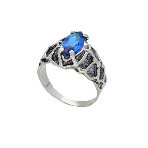 Pierścionek owalny z szafirem srebro oksydowane