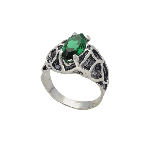 Pierścionek owalny z szmaragdem srebro oksydowane 