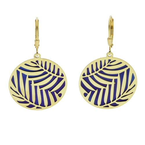 Kolczyki okrągłe z motywem roślinnym tytan srebro pozłacane