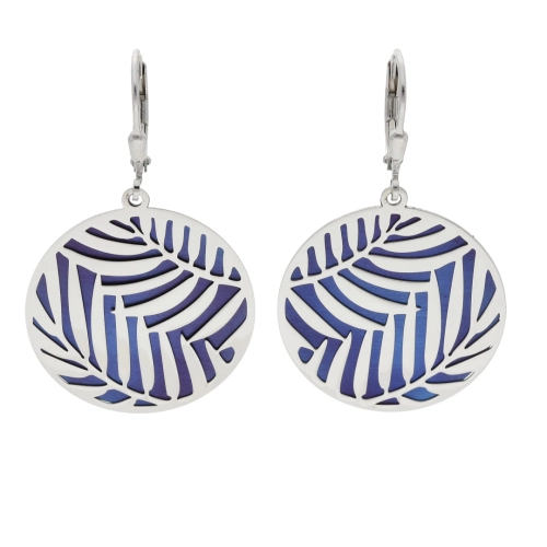 Kolczyki okrągłe z motywem roślinnym tytan srebro rodowane