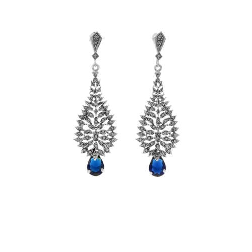 Efektowne kolczyki z szafirami i markazytami srebro