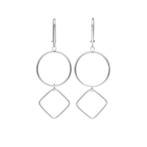 Kolczyki geometryczne koło kwadrat srebro