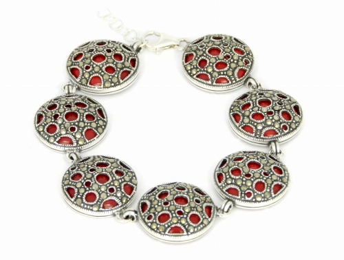 Bransoletka z markazytami i koralem 