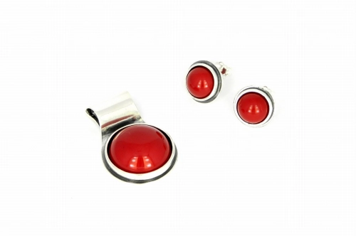 Komplet z koralem srebro oksydowane